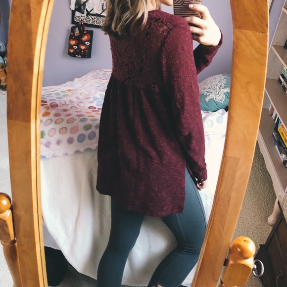 AE Red Floral Burnout Long Sleeve - Picture 2 of 7